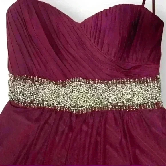 Formal Short Dress with Beaded Waist Burgundy Size 11 by Sequin Hearts - Picture 3 of 9